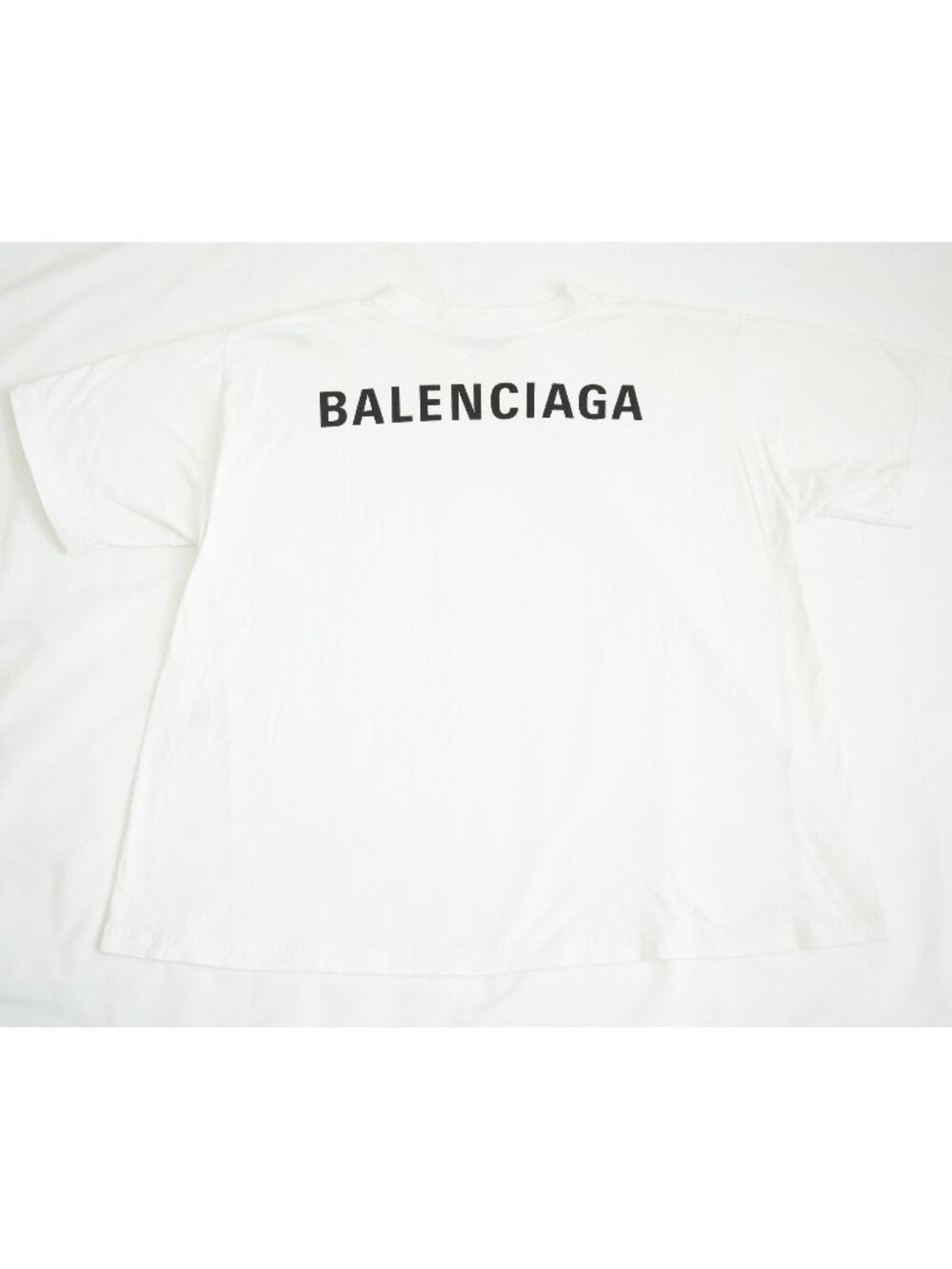 Balenciaga White Cotton T-Shirt Black Back Block Logo Tee Shirt Size XS